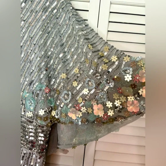Mac Duggal Silver Sequin Gown